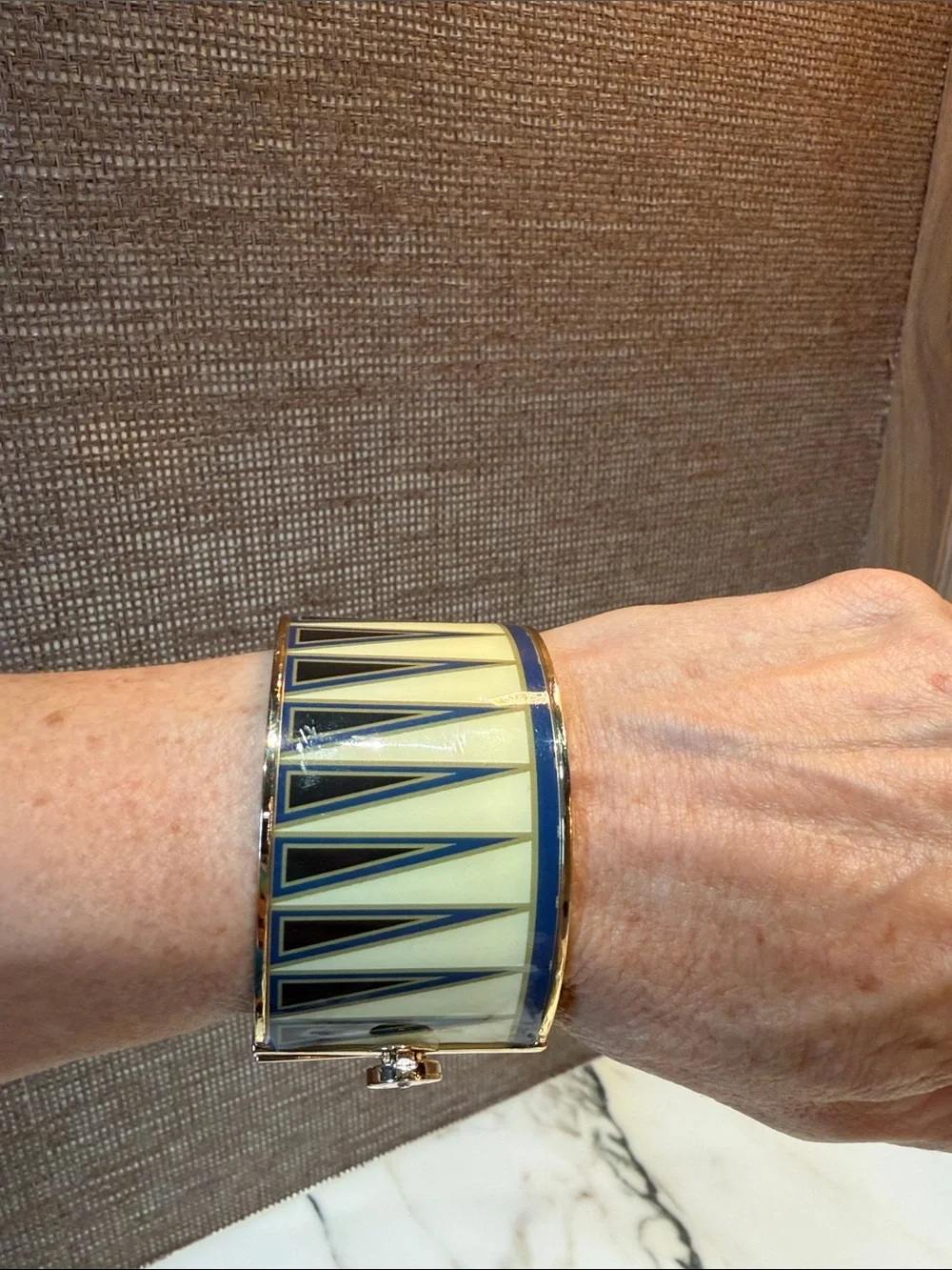 Navy and Cream Geometric Cuff Bracelet - women Accessories